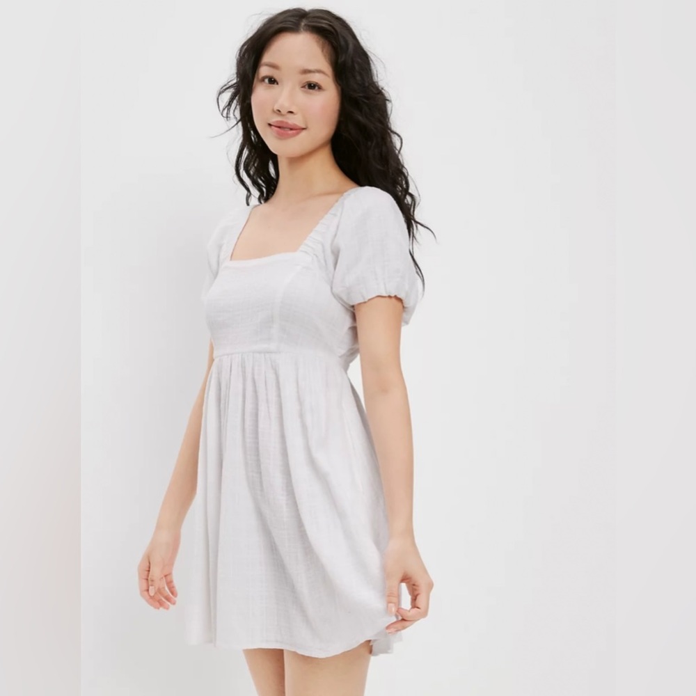 NWT AE Puff-Sleeve Mini Dress in White • Size S